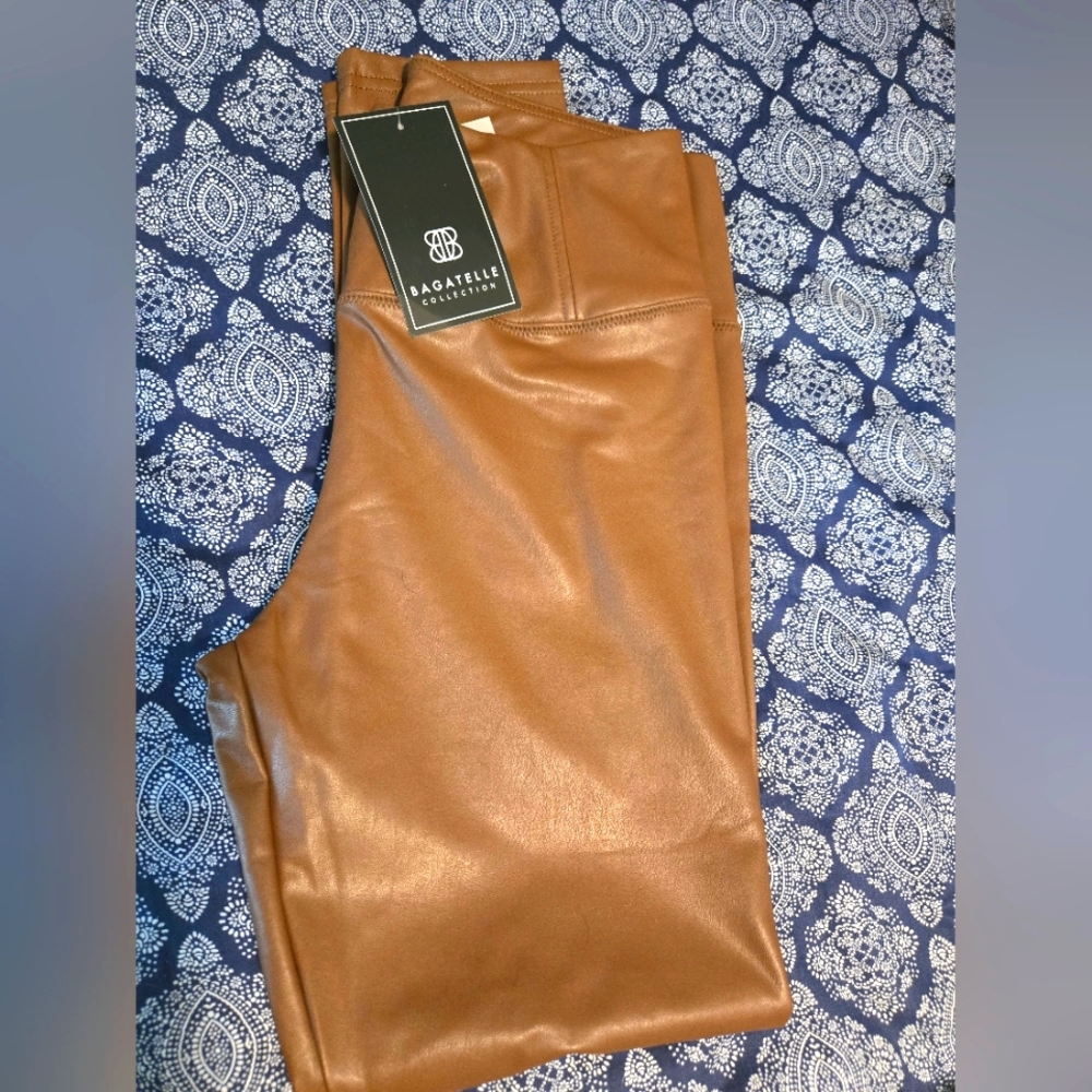 Camel faux leather pants